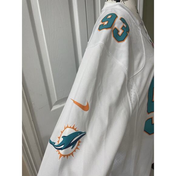 NIKE NFL MIAMI DOLPHINS JERSEY  DEFENSE 93 SZ XL WHITE TEAL ATHLETIC ATHLEISURE - Picture 2 of 15